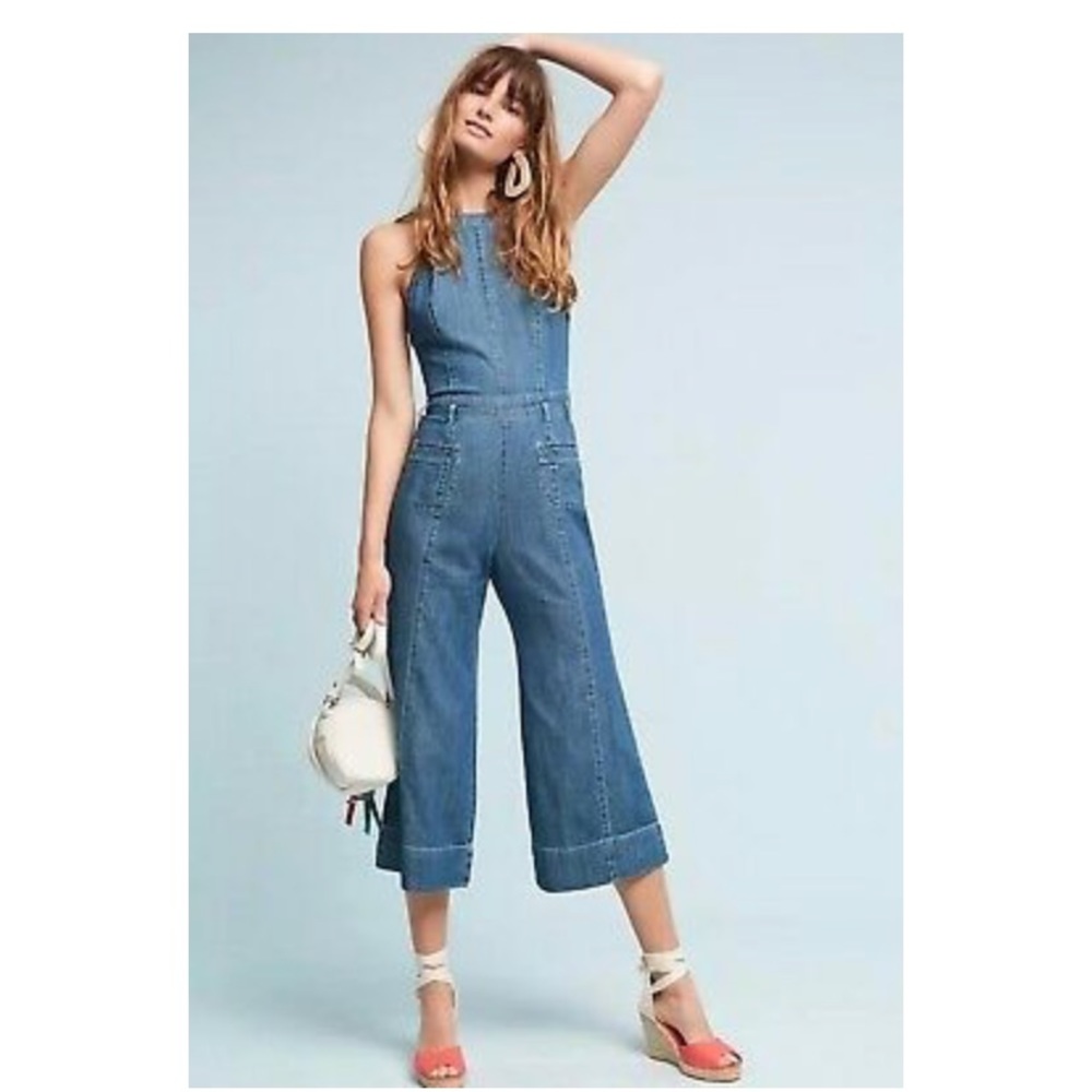 Anthro Pilcro Denim Jumpsuit Halter Cotton Wide
